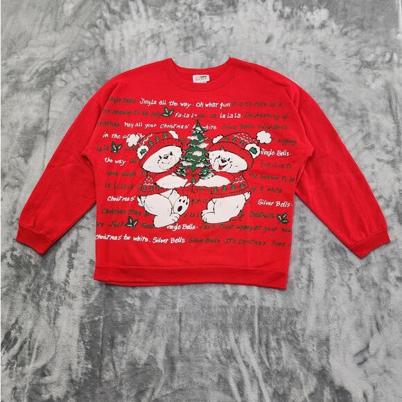 Vintage Nutcracker Sweatshirt Womens M Red Dual-Sided Teddy Bear Christmas Party - Picture 1 of 12